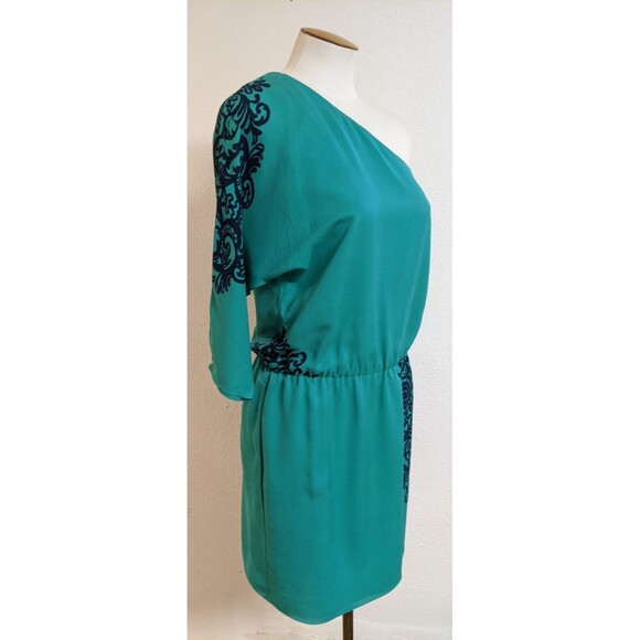 NWT~TIBI 100% Silk Teal Green w/Blue Design One-Shoulder Party Occasion Dress  4 - Picture 6 of 11
